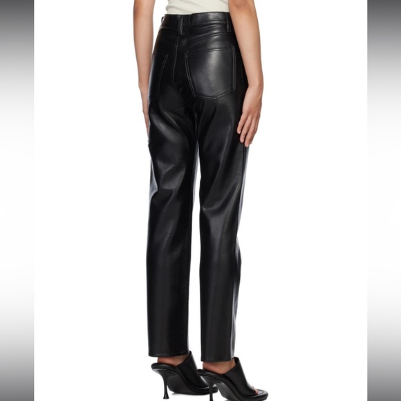 AGOLDE 90s Pinch Waist Black Leather Pants Size 32 - Picture 2 of 10